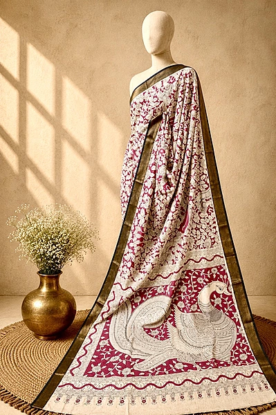 Kalamkari Block Print Silk Cotton Nizam Border Saree #12