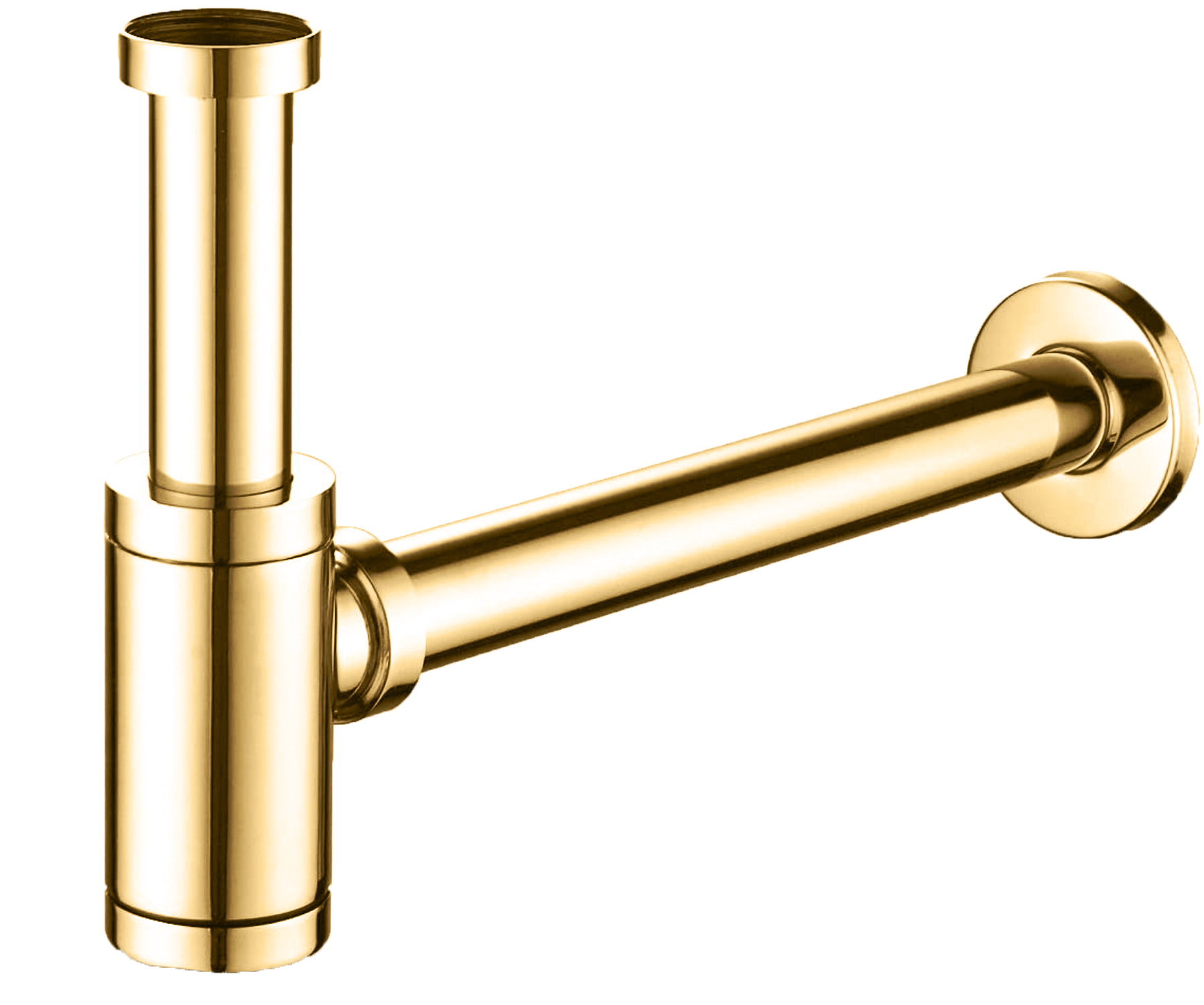 Brass Round Bottle Trap With Long Wall Connection Pipe & Wall Flange