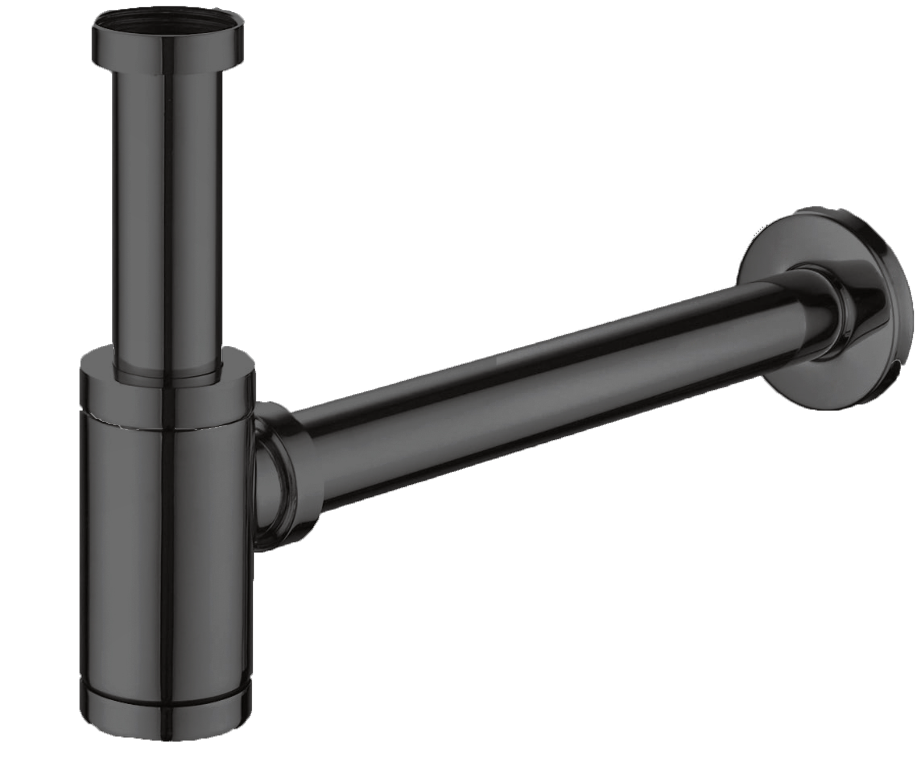 Brass Round Bottle Trap With Long Wall Connection Pipe & Wall Flange