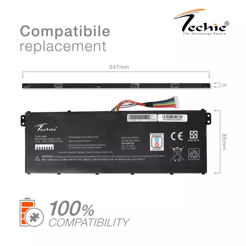 Techie 4-Cell Laptop Battery – Reliable, Long-Lasting Power for Acer NE511, NE512, Aspire E3 & E5
