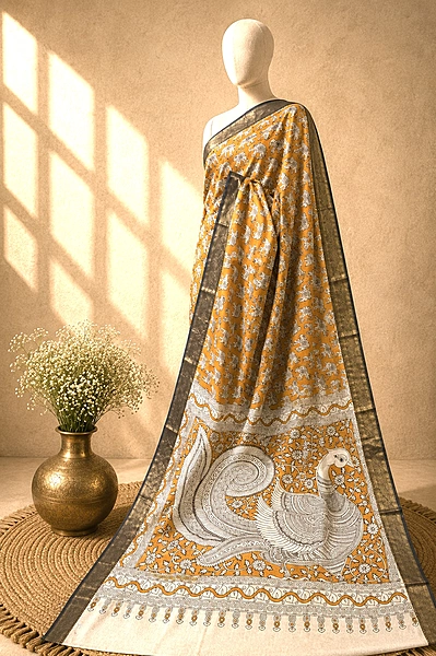 Kalamkari Block Print Silk Cotton Nizam Border Saree #13