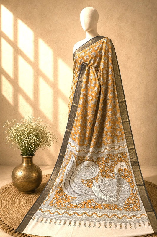 Kalamkari Block Print Silk Cotton Nizam Border Saree #13