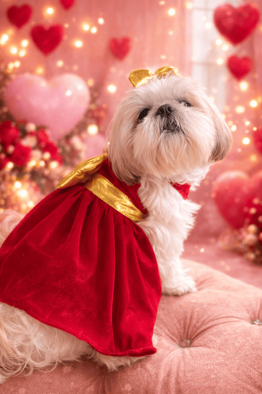 Red and Golden Velvet Dress