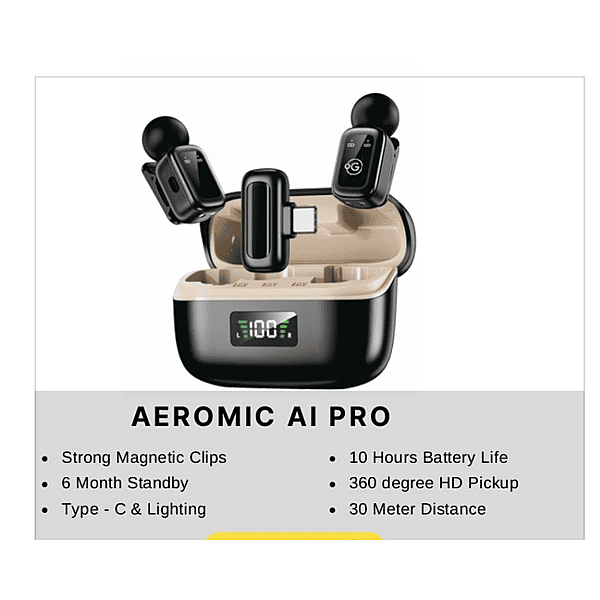 AEROMIC AI PRO Microphone – AI Noise Reduction | Clear Voice Capture | Plug & Play