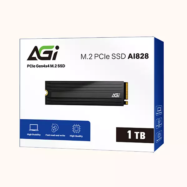 AGI 1 TB PCIe NVMe 4.0 M.2 SSD, Gen4x4, Heat Sink, 7400MB/s, AGI2T0G44AI828