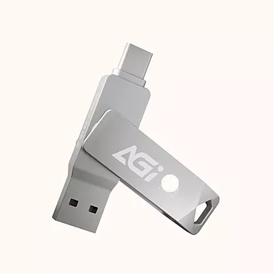 AGI Metal DualPort Flash Drive, 256 GB, Silver, UE138A
