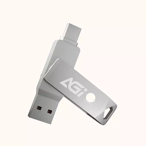AGI Metal DualPort Flash Drive, 256 GB, Silver, UE138A