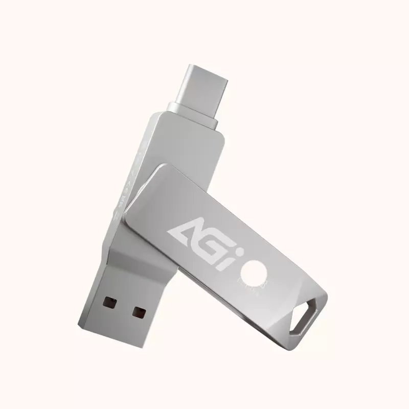AGI Metal DualPort Flash Drive, 256 GB, Silver, UE138A