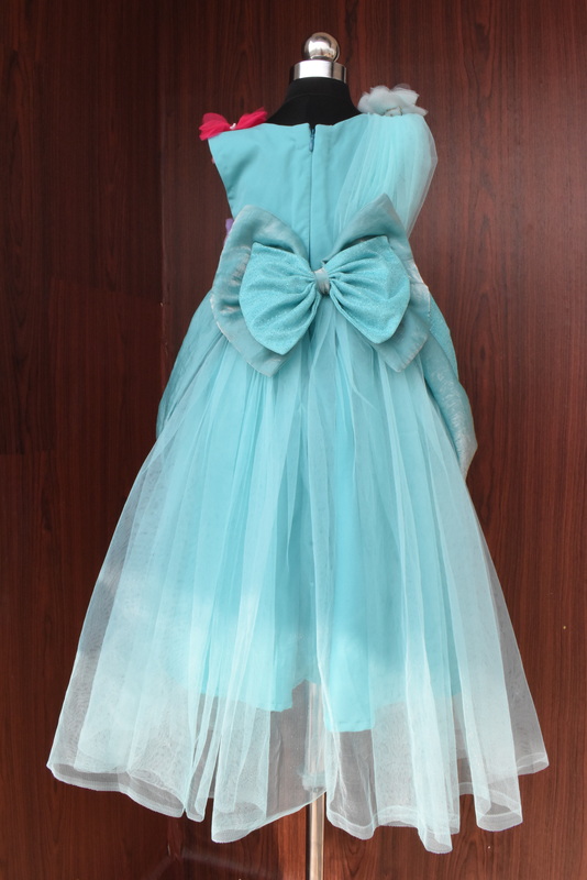 Aqua Floral Tulle Layered Dress