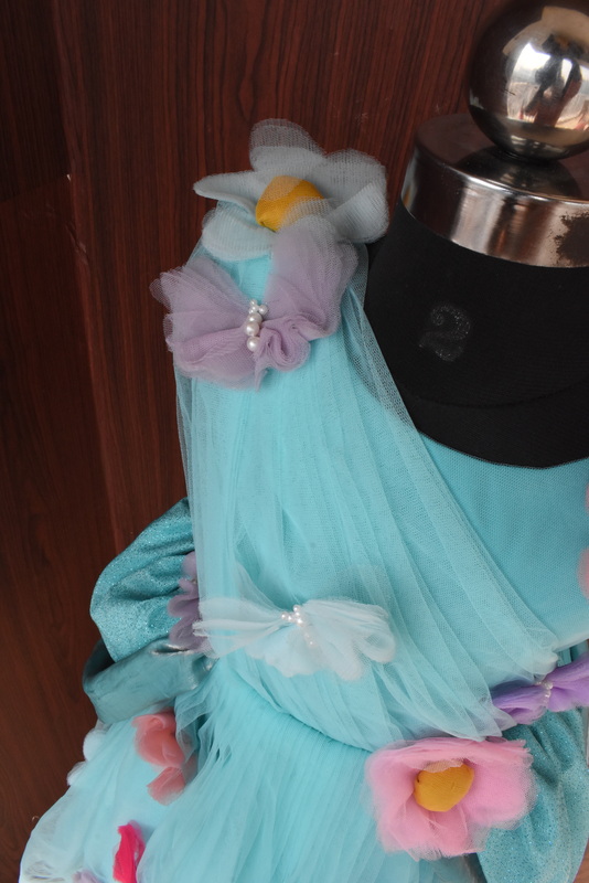 Aqua Floral Tulle Layered Dress