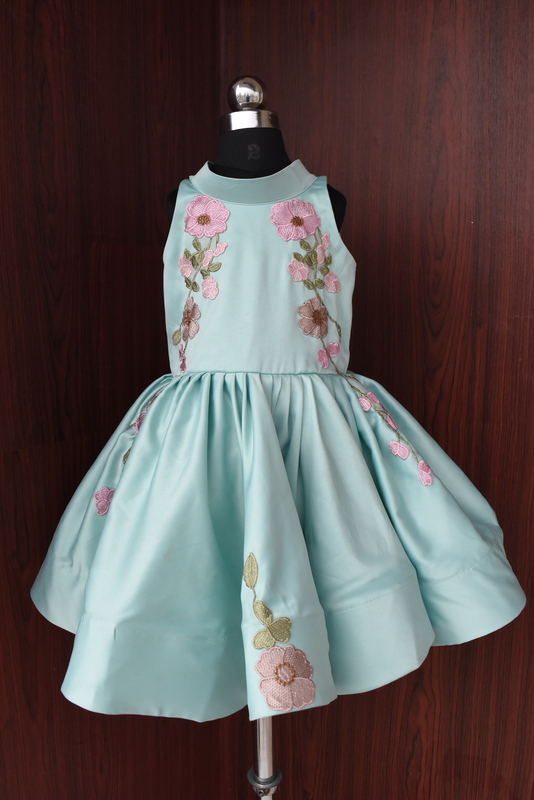 Aqua Blue Floral Embroidered Dress