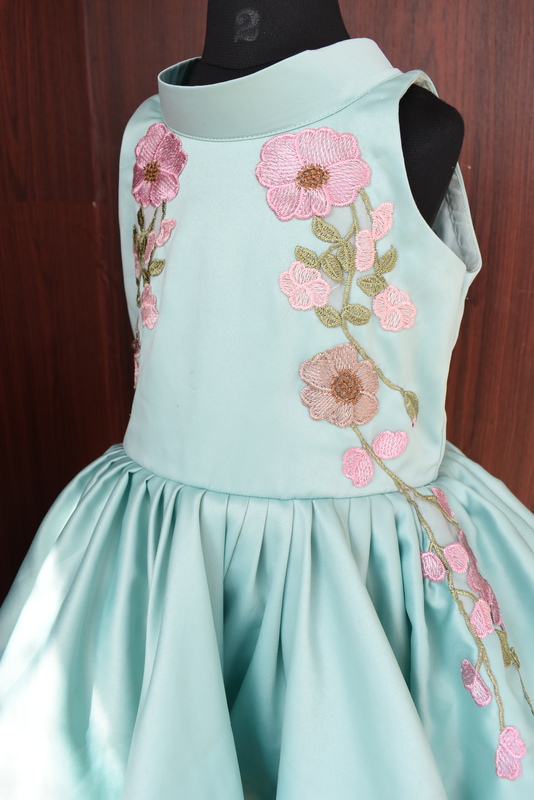 Aqua Blue Floral Embroidered Dress