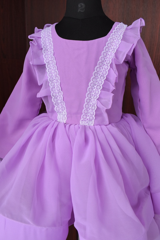 Lavender Ruffle Lace Long Sleeve Dress