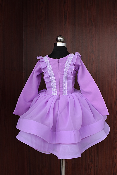 Lavender Ruffle Lace Long Sleeve Dress