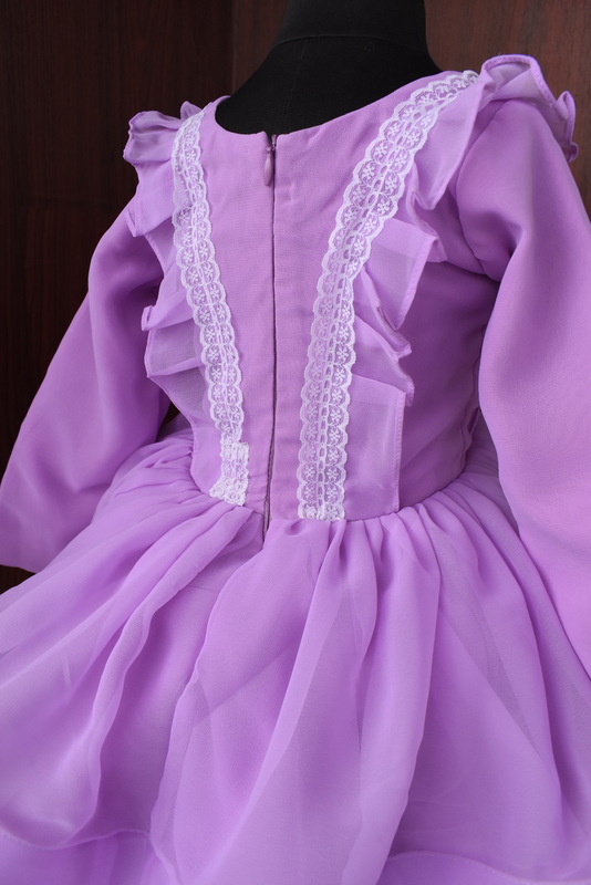 Lavender Ruffle Lace Long Sleeve Dress