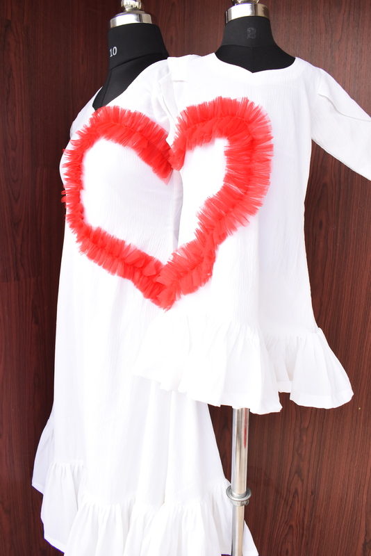 White Mother-Daughter Dress with Red Heart