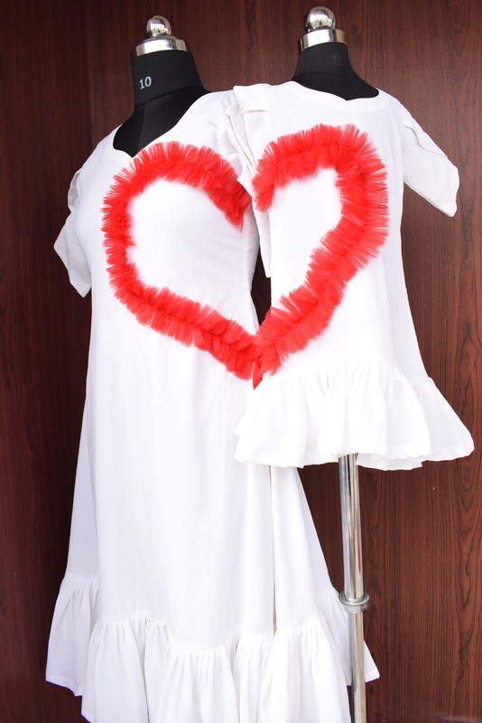 White Mother-Daughter Dress with Red Heart