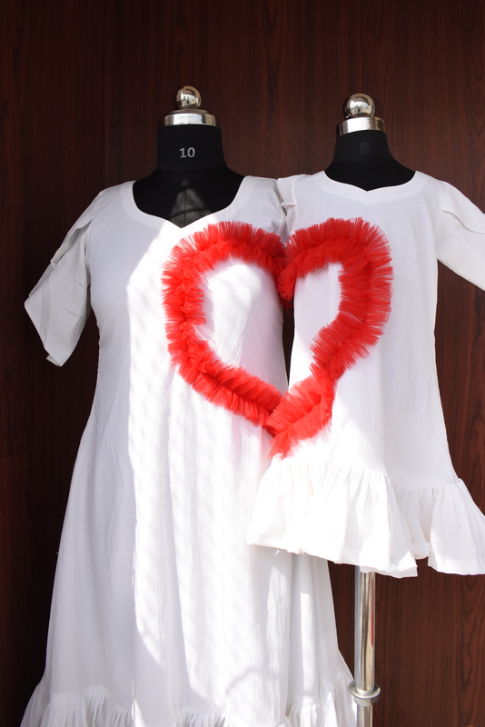 White Mother-Daughter Dress with Red Heart