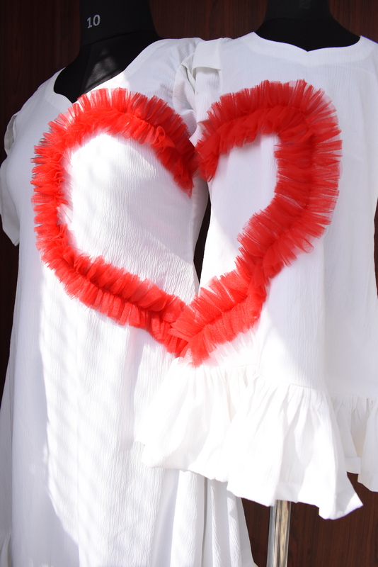 White Mother-Daughter Dress with Red Heart