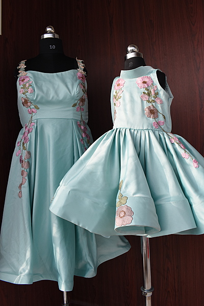 Aqua Blue Floral Mother Daughter Dress Set