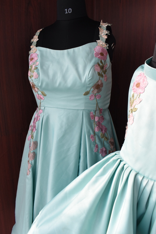 Aqua Blue Floral Mother Daughter Dress Set