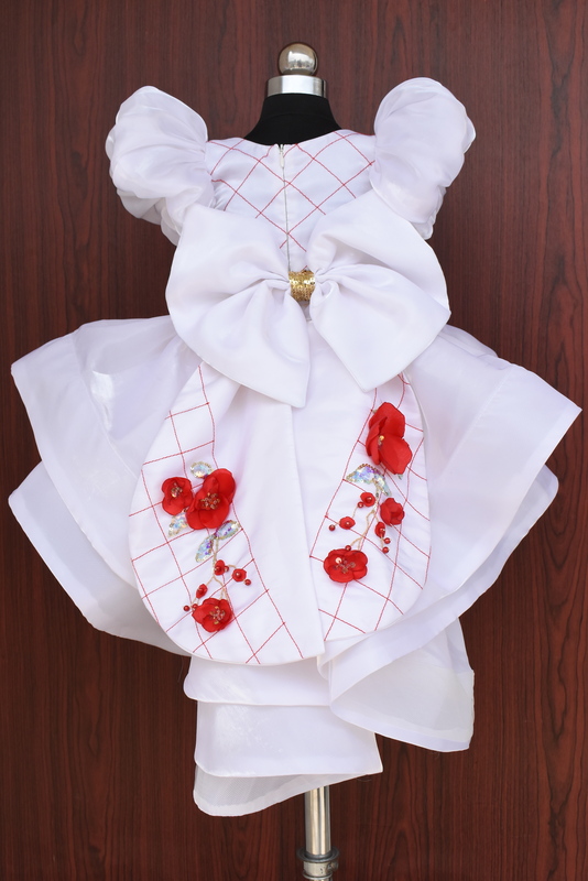 White & Red Floral Applique Dress