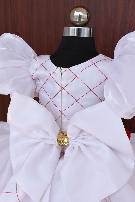 White & Red Floral Applique Dress