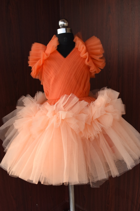 Apricot Flame Tulle Dress with Blush Accents