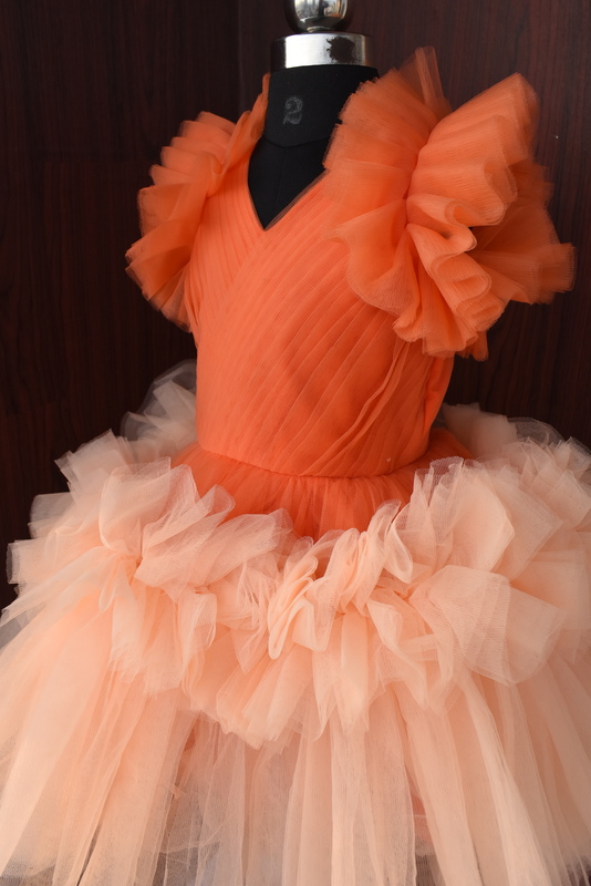 Apricot Flame Tulle Dress with Blush Accents