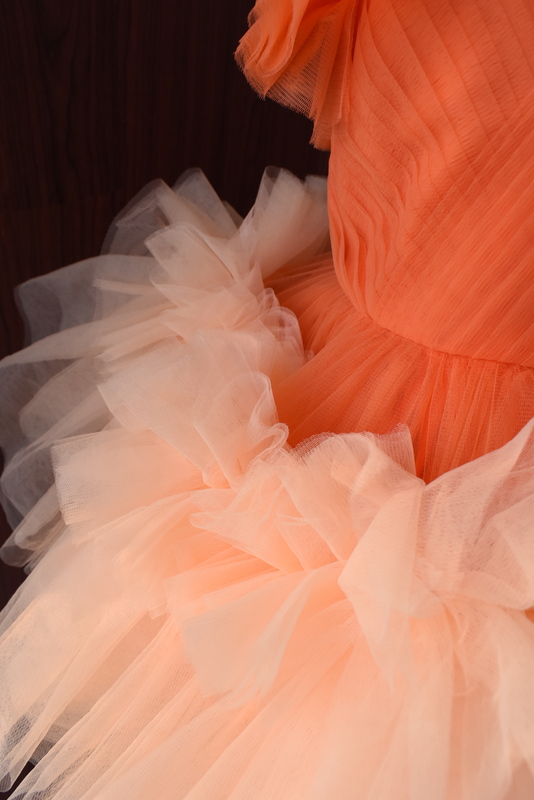 Apricot Flame Tulle Dress with Blush Accents