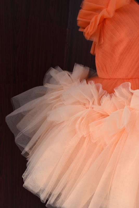 Apricot Flame Tulle Dress with Blush Accents