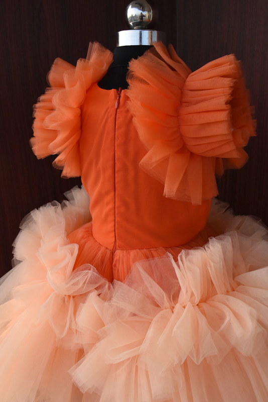 Apricot Flame Tulle Dress with Blush Accents