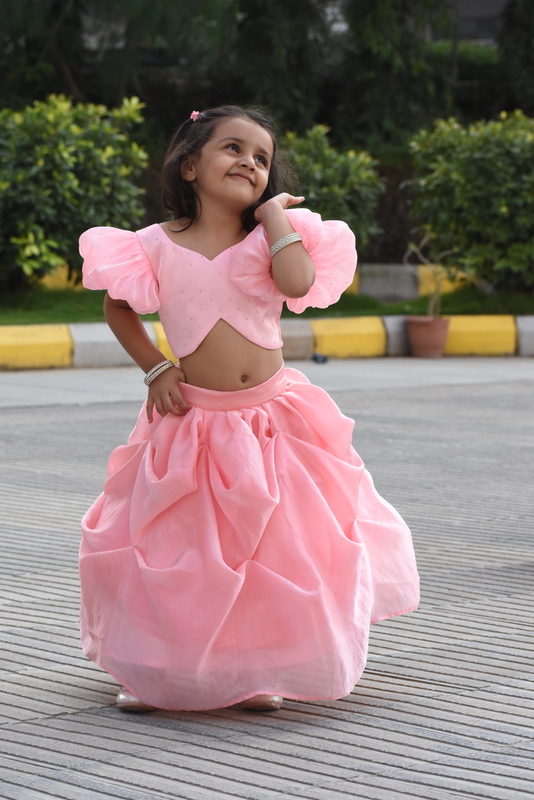 Bubblegum Pink Puffy Sleeve Top & Skirt Set