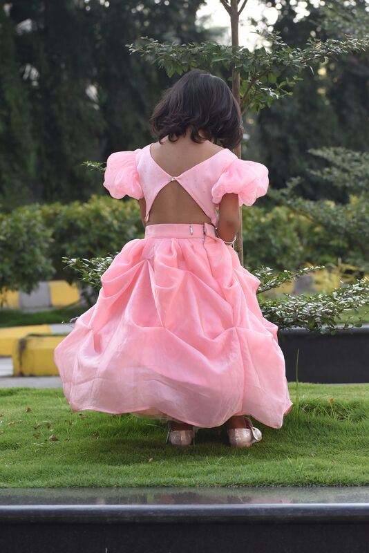Bubblegum Pink Puffy Sleeve Top & Skirt Set