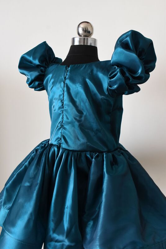 Teal Satin Puff Sleeve Dress