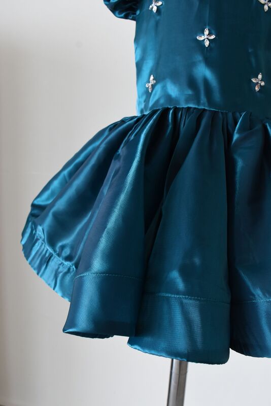 Teal Satin Puff Sleeve Dress