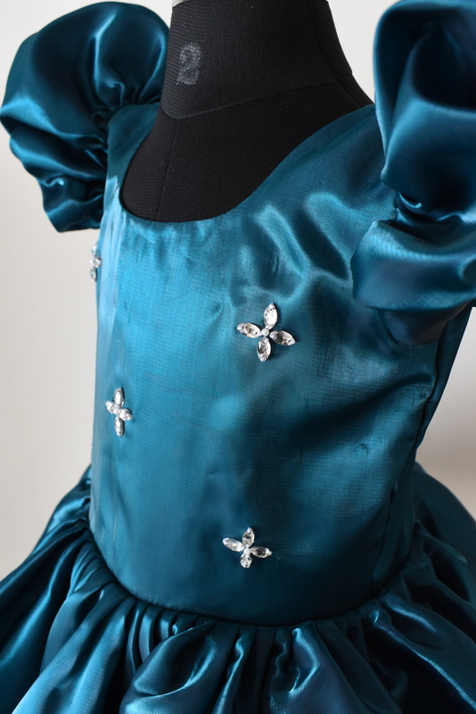 Teal Satin Puff Sleeve Dress