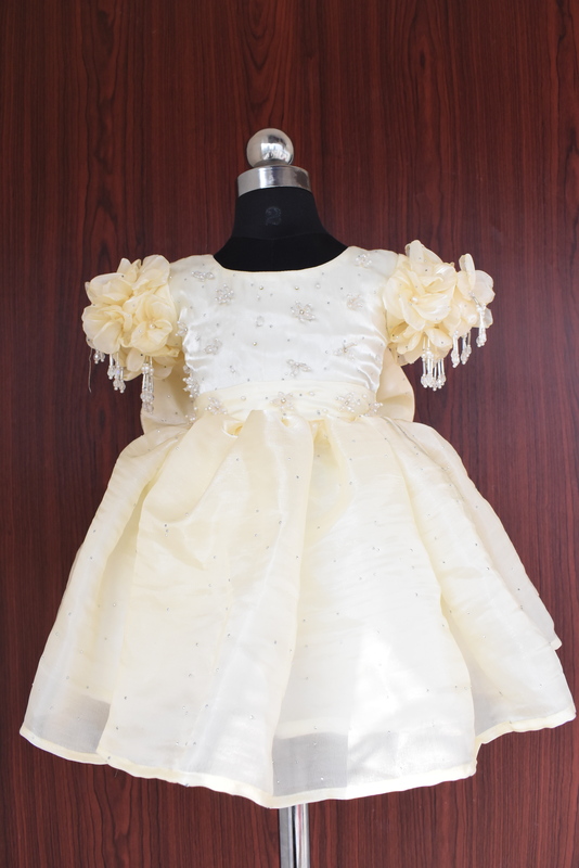 Ivory Flower & Pearl Sleeve Dress