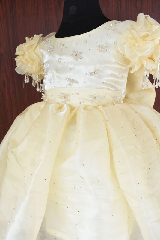 Ivory Flower & Pearl Sleeve Dress