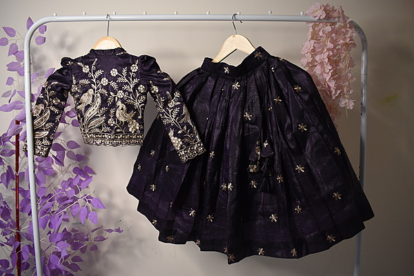 Violet Peacock Embroidered Lehenga Set