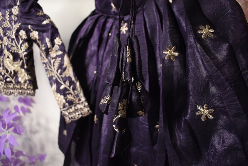 Violet Peacock Embroidered Lehenga Set