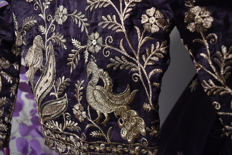 Violet Peacock Embroidered Lehenga Set