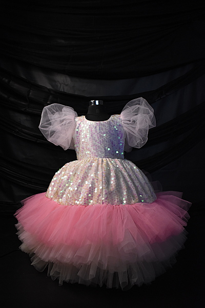 Pink Tulle Dress with Puffy Sleeves