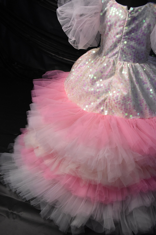 Pink Tulle Dress with Puffy Sleeves