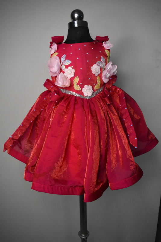 Red Floral 3D Applique Party Dress