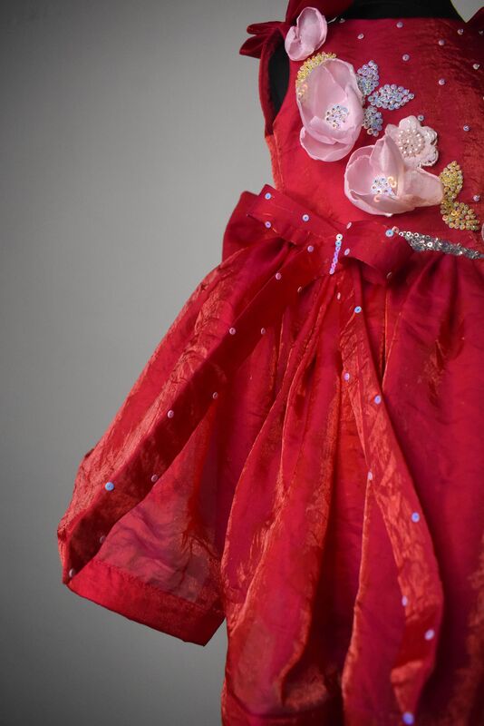 Red Floral 3D Applique Party Dress