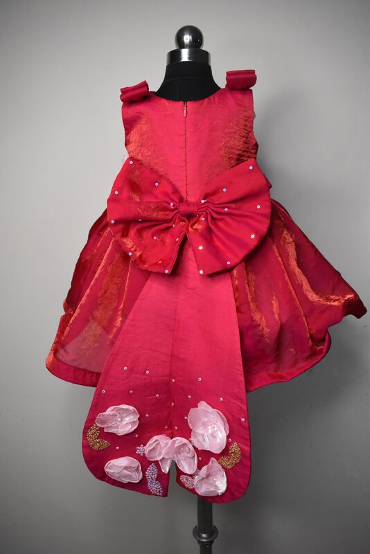 Red Floral 3D Applique Party Dress