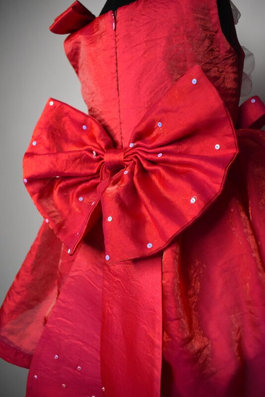 Red Floral 3D Applique Party Dress