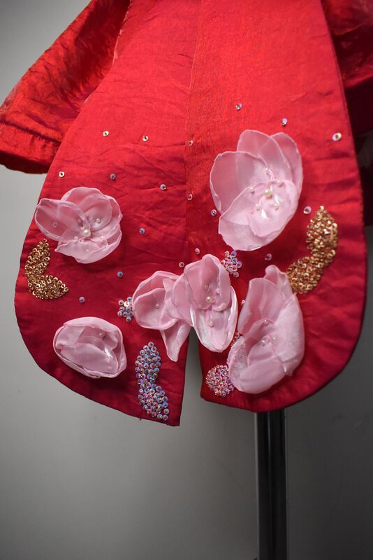 Red Floral 3D Applique Party Dress