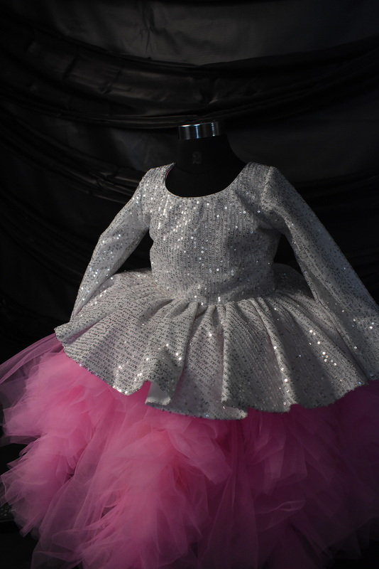 Silvery Sequin and Pink Tulle Dress